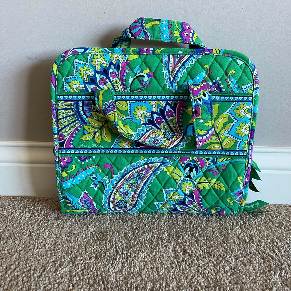 Vera Bradley Green Paisley Quilted Travel Bag with Turquoise and Purple Accents